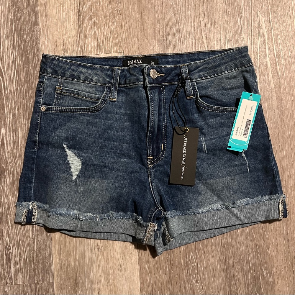 Just Black - Romeo Distressed Cuffed Frayed Hem Denim
Short